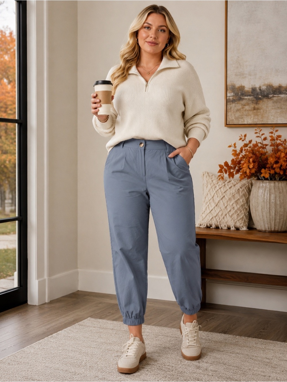 Halara Mid Rise Casual 7/8 Jogger Pants Grisaillle Blue Gray 1X NWT